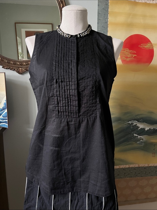 J. Crew Tops - J. Crew Black Sleeveless Pintuck Shirt with Jeweled Collar